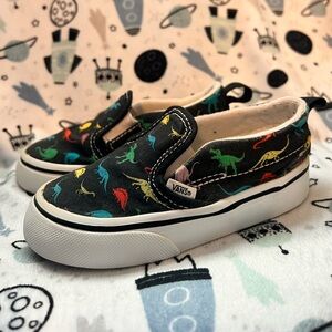 Vans Kids Dinosaur Slip-On Shoes size Toddler 7 Glow in the dark